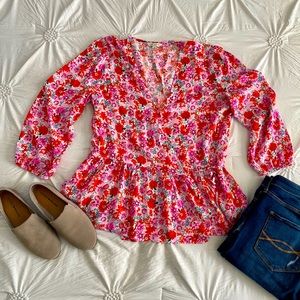 Lucky Brand Flower Print Wrap Blouse
